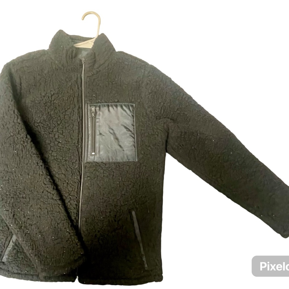 Black Sherpa Jacket with Zip Pocket